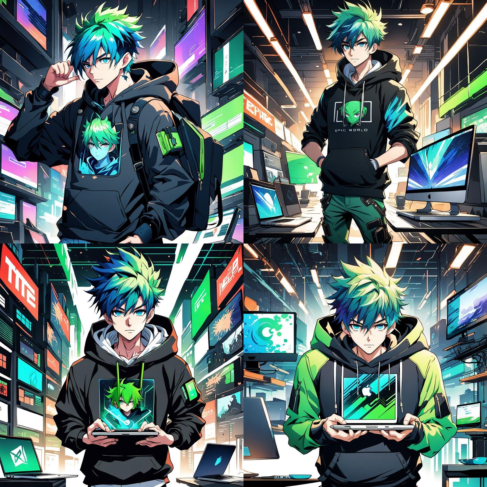 Anime Boy in Tech World with Macbook