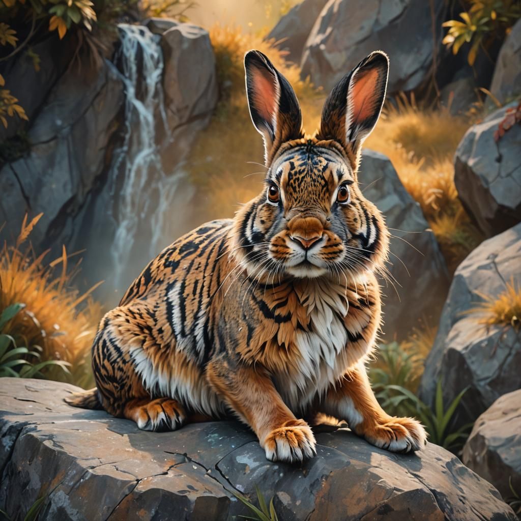 Rabbit with Tiger Fur in Splash Art Style