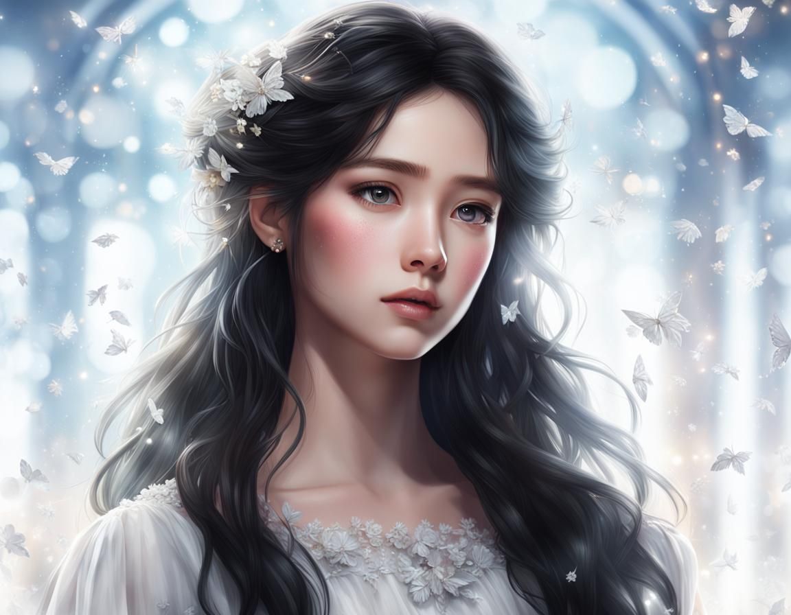 Hyperrealistic Portrait of a Girl with Black Hair