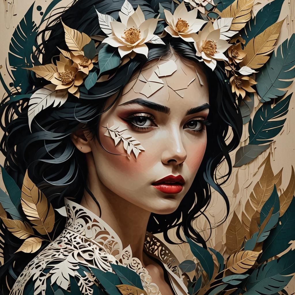 Expressive Woman in Mixed Media Collage