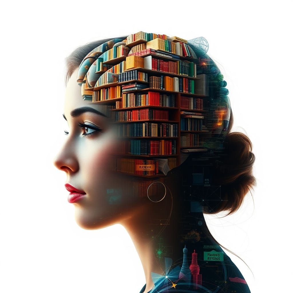 Library in Brain: Double Exposure Creative Portrait