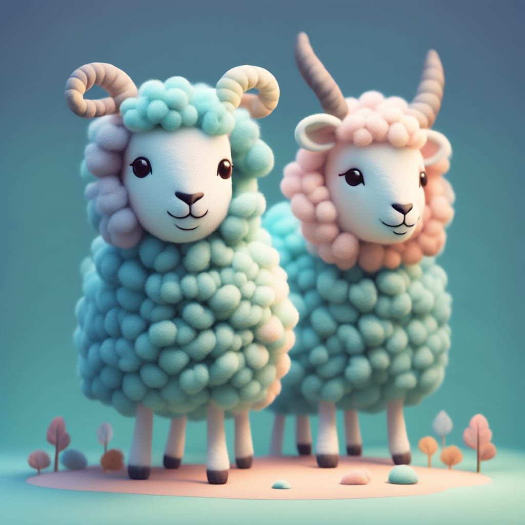 Adorable Fluffy Sheep on Pastel Hill
