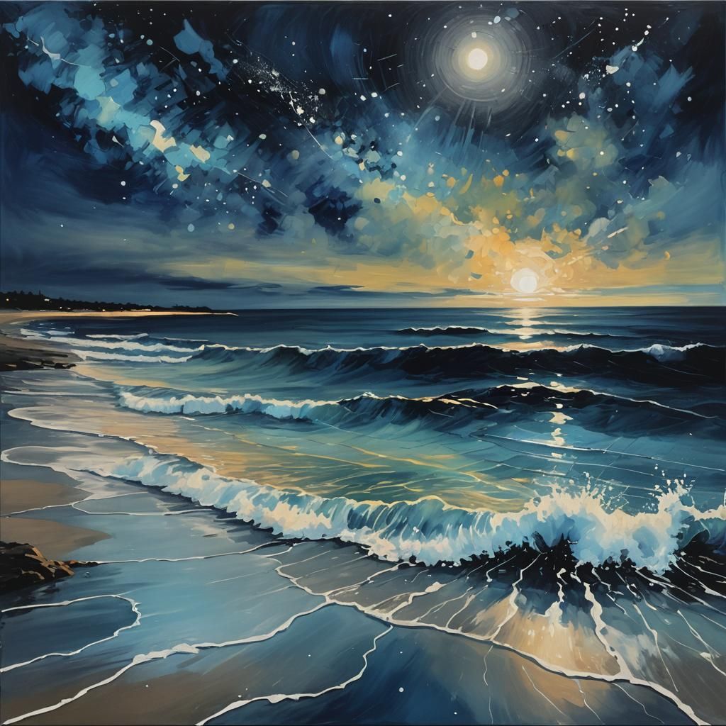 Bioluminescent Beach at Night: Abstract Art