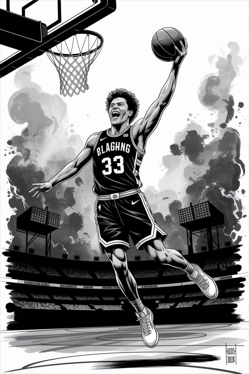 Laughing Player Dunks in Dark Fantasy Style