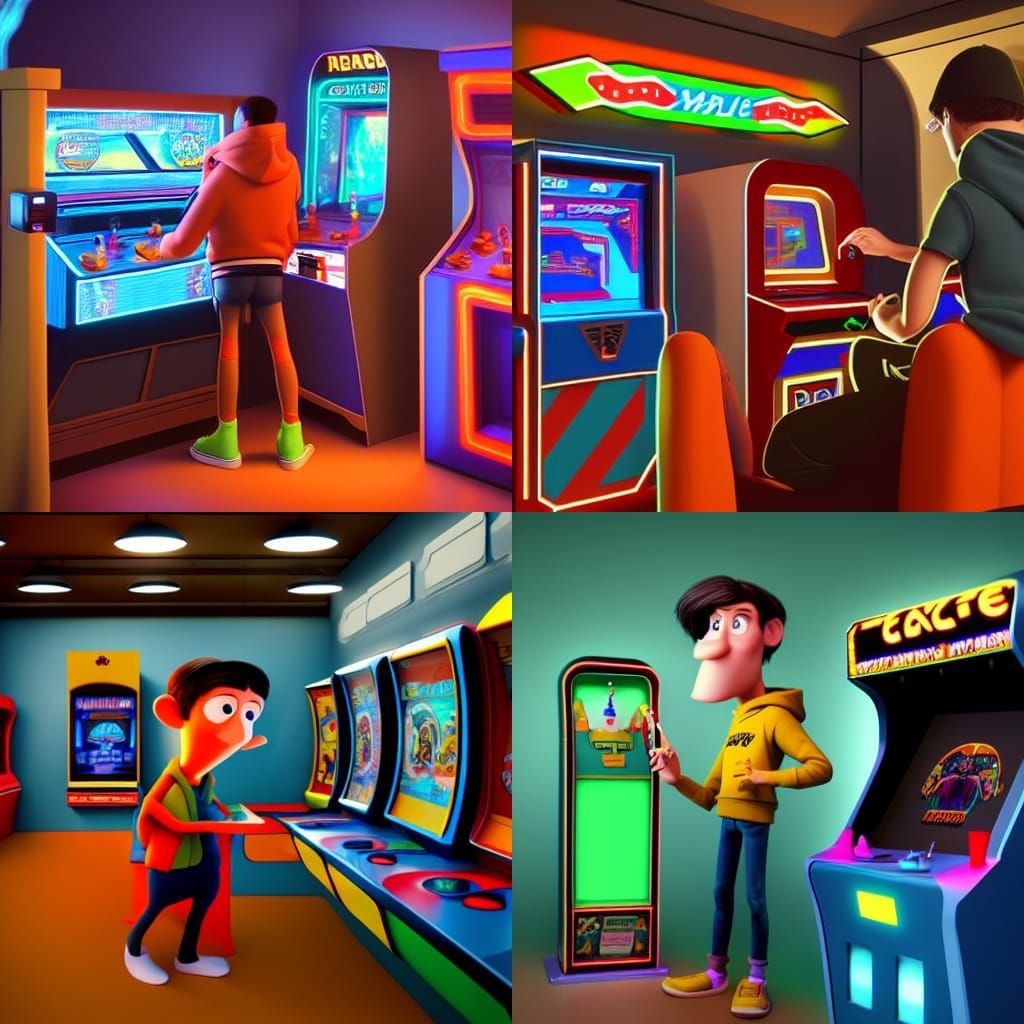 Man Playing Arcade Game in Retro Style