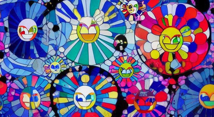 Murakami Style River with Geometric Shapes