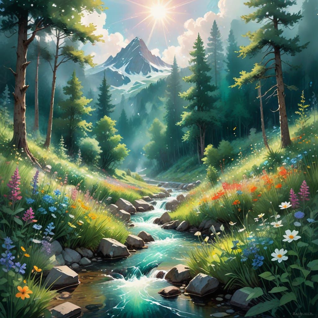 Summer Forest Clearing in Watercolour Illustration