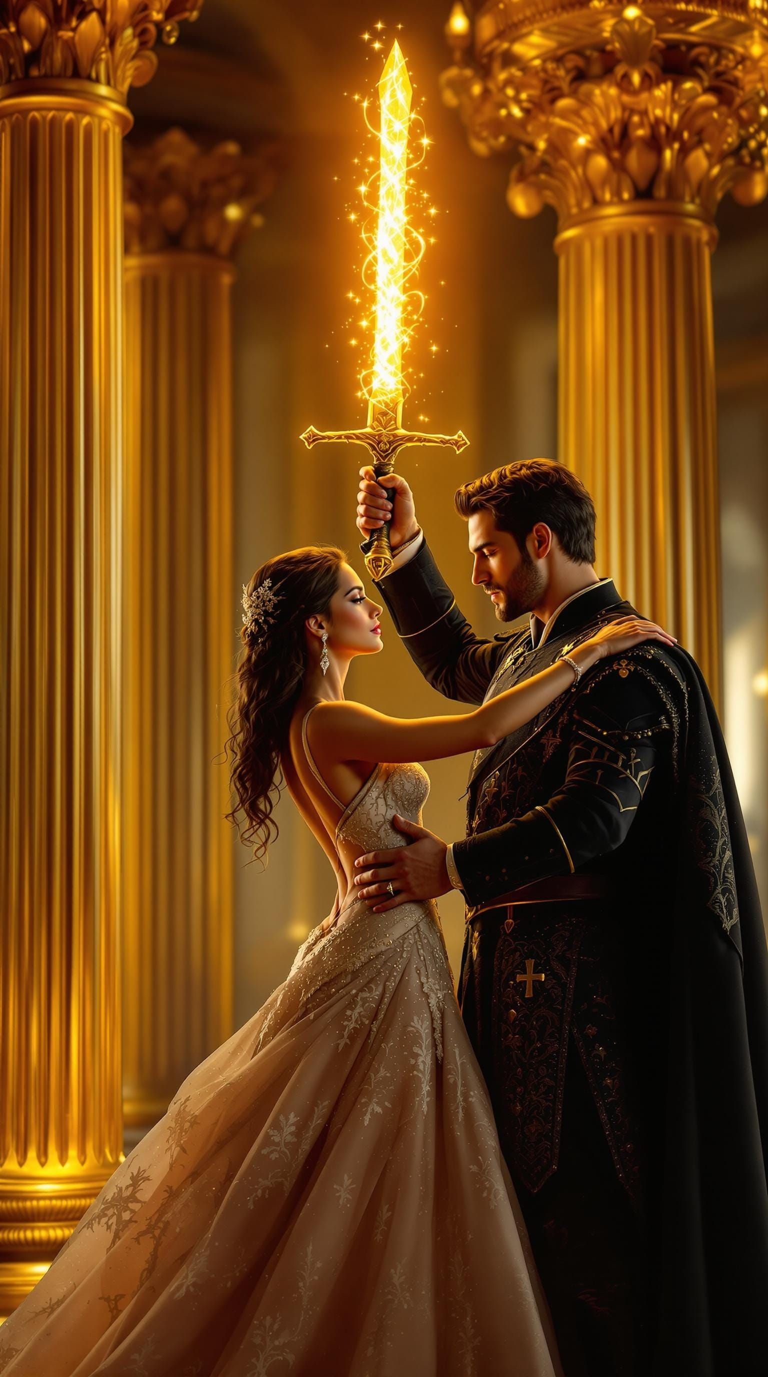 Romantic Dance with Glowing Sword, Baroque Illustration