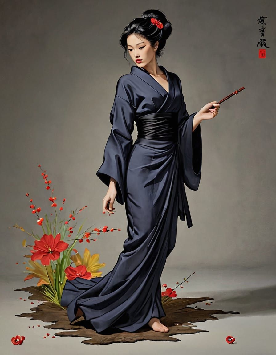 Couture Black Kimono Gown on Runway