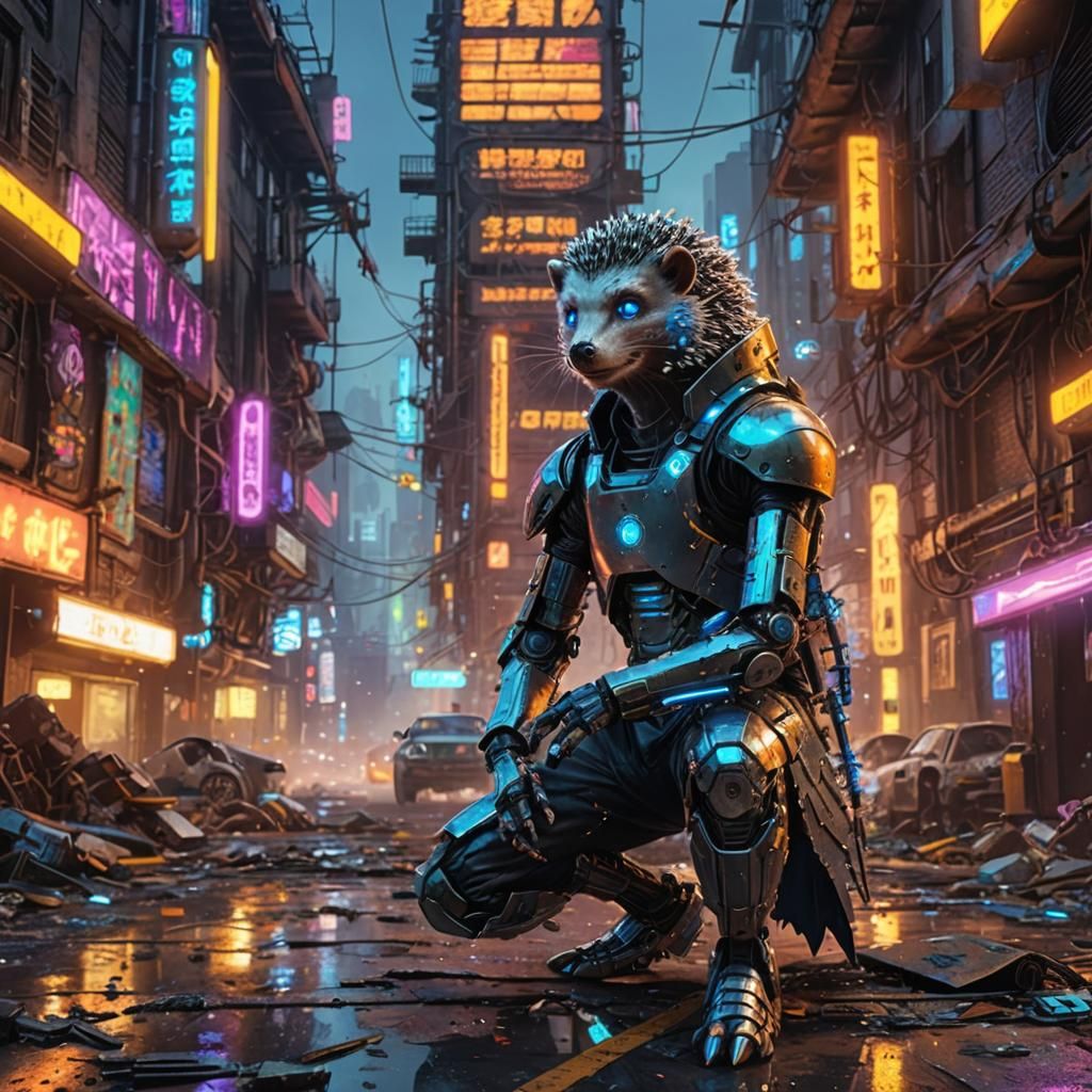 Cyberpunk Hedgehog Robot Concept Art