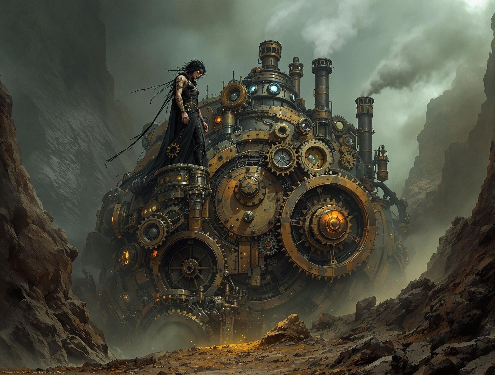 Dieselpunk Archaeologist Unearthing Ancient Artifact