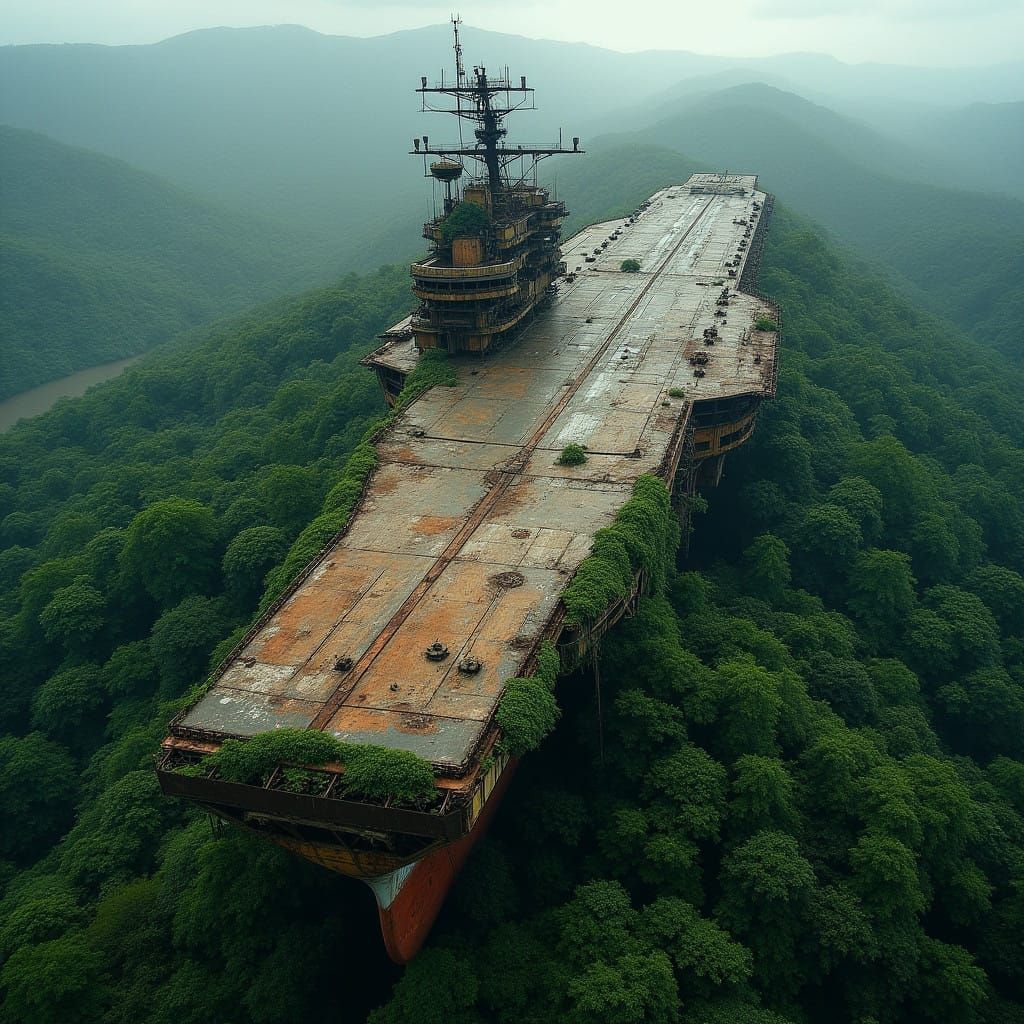 Abandoned Aircraft Carrier Overgrown by Jungle