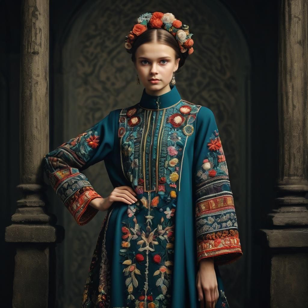 Czech Woman in Traditional Dress at Fashion Show
