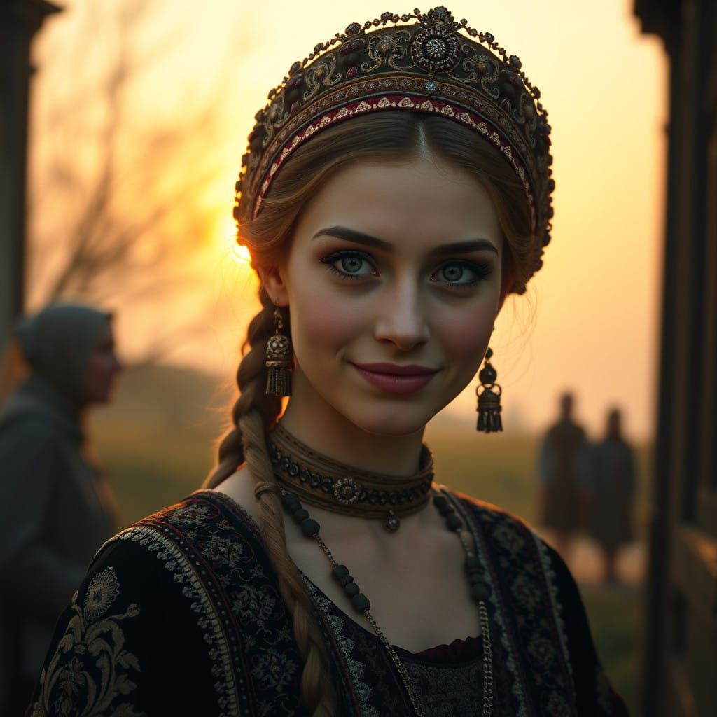Ethereal Princess in Traditional Russian Attire