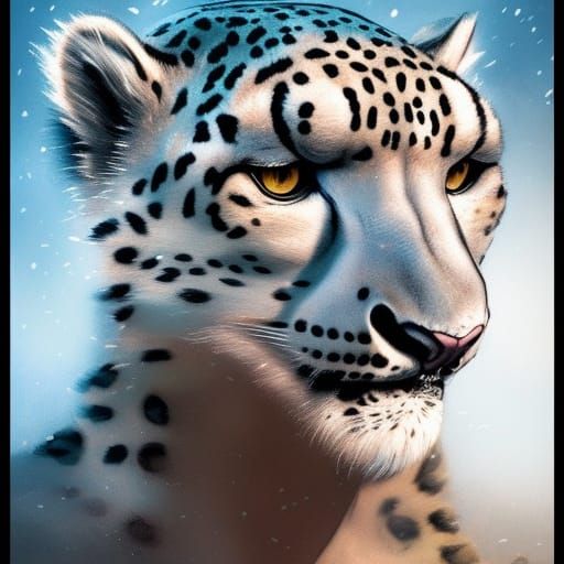 Anthropomorphic Snow Leopard Portrait in Art Nouveau Style