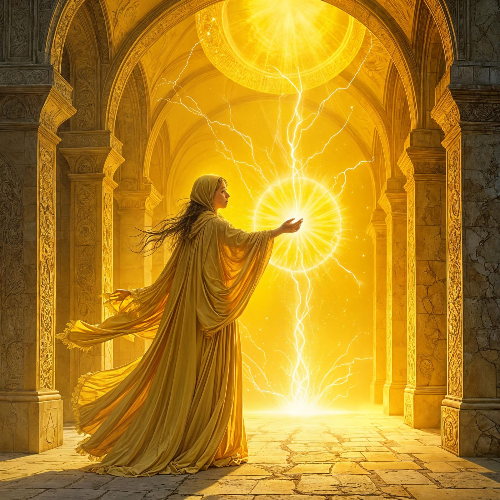 Pretty Magician in Yellow Robes Illustration