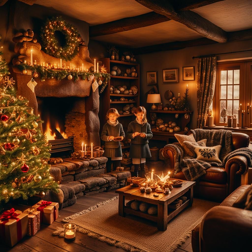 Cozy Irish Cottage Christmas Eve Scene
