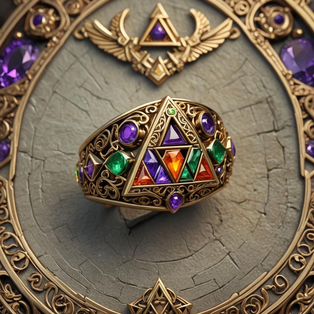 Triforce Gemstone Ring with Hylian Crest