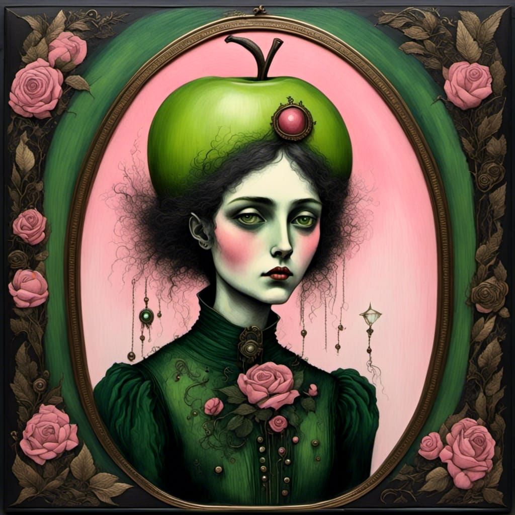 Cute Goth Fairy with Apples and Roses