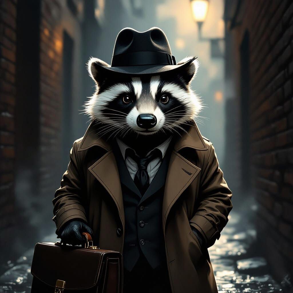Neo-Noir Badger in Smoky Alley