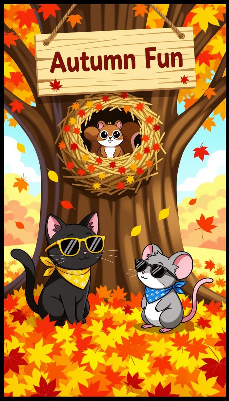 Cute Animals Welcome Autumn in Anime Style