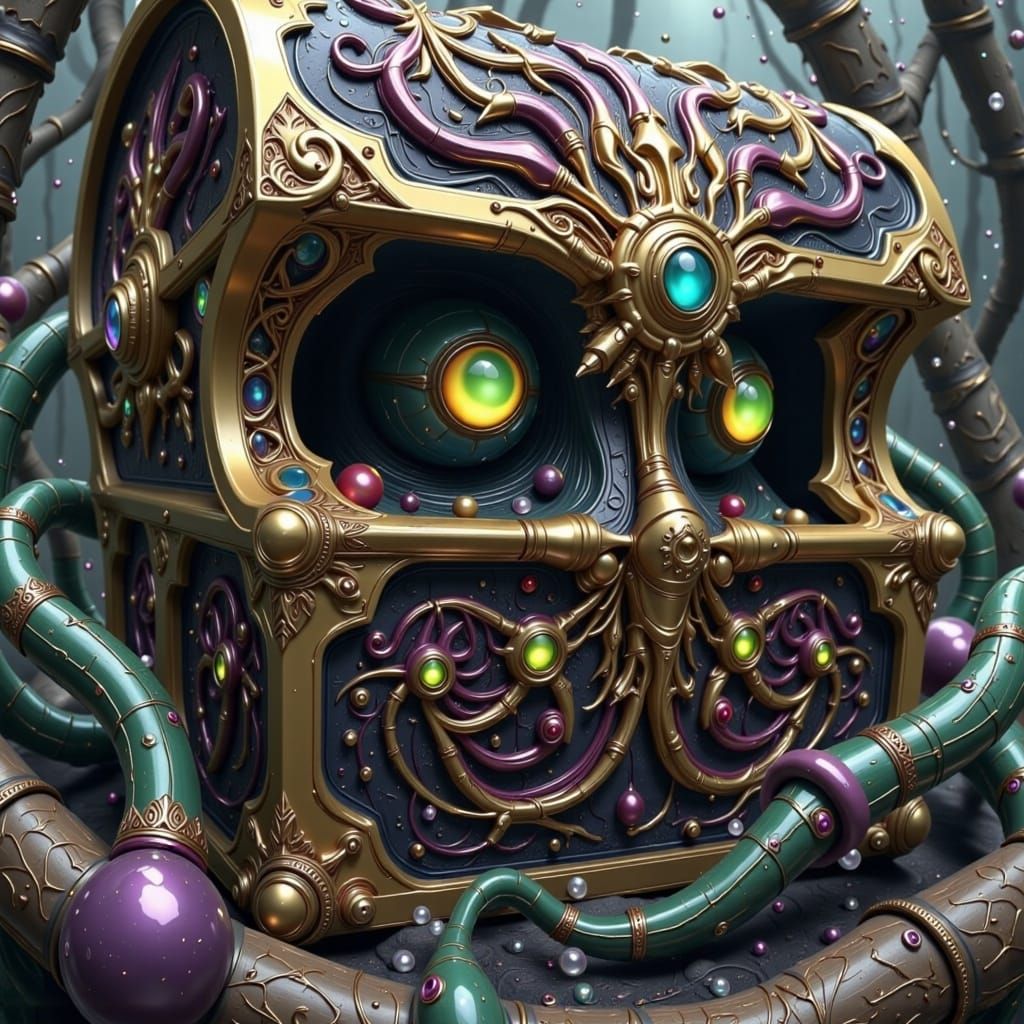 Gothic Treasure Chest Monster in Dark, Fantastical Style