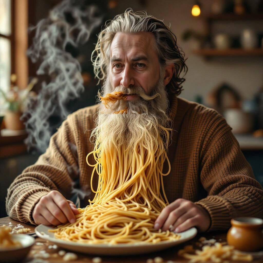 Man with Spaghetti Beard: A Surreal Portrait