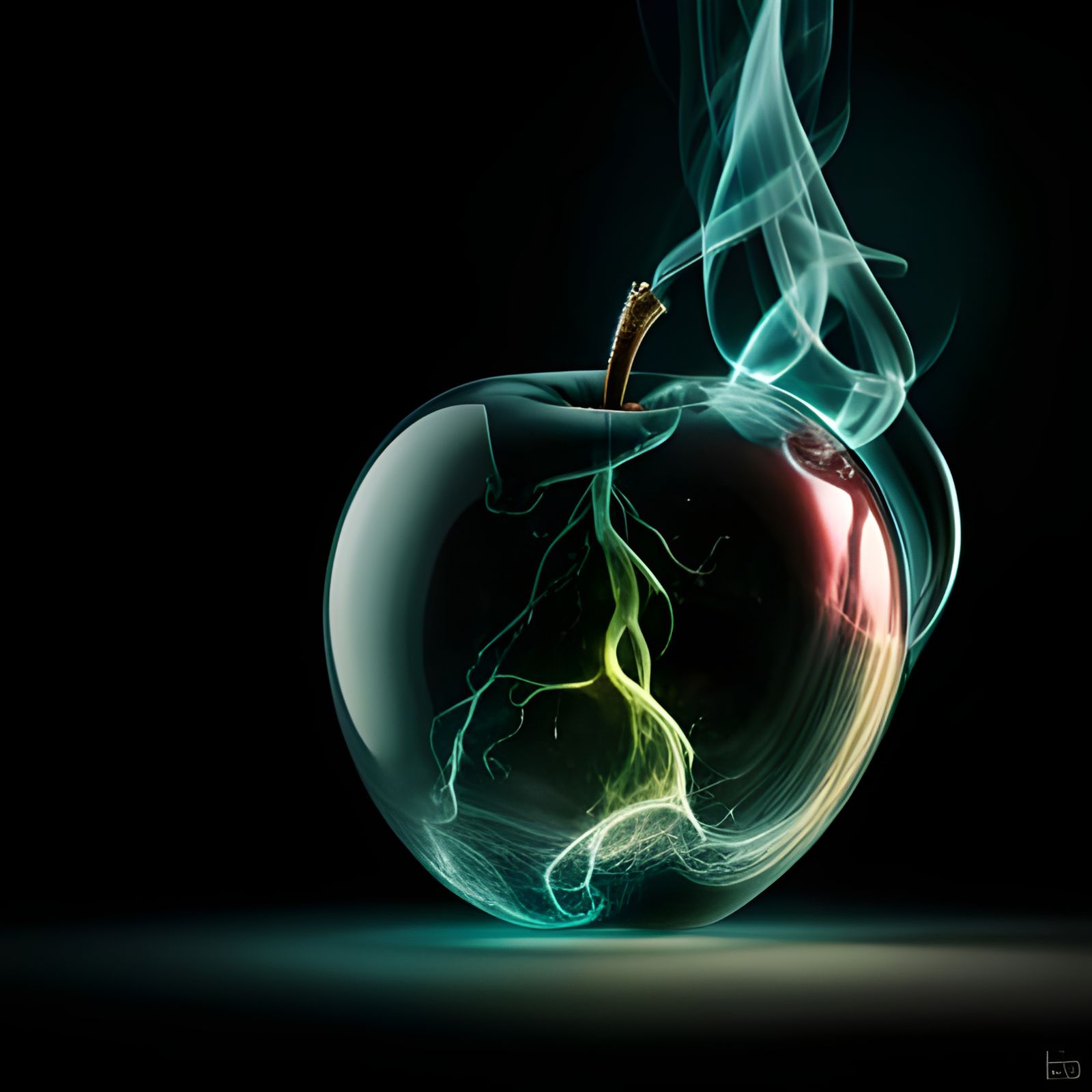 Glowing Glass Apple with Cosmic Energy