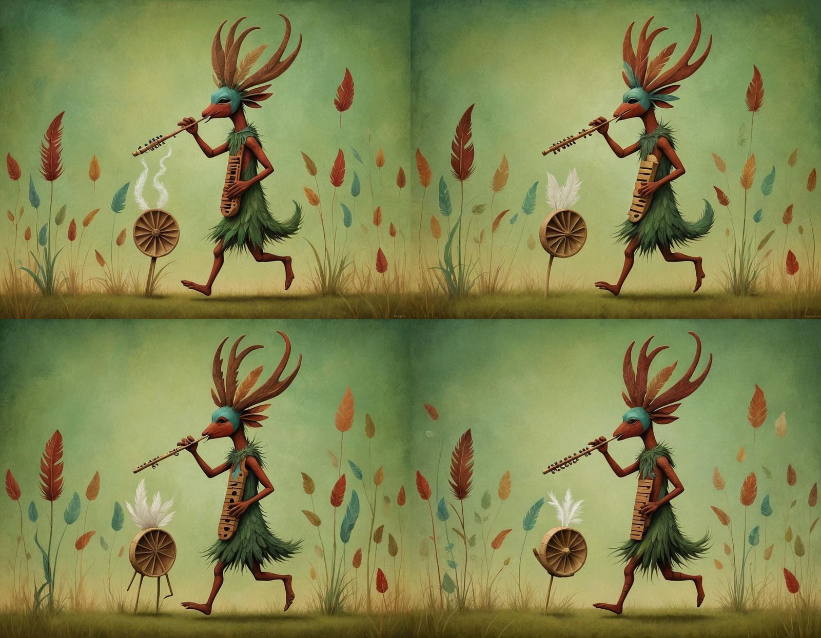 Kokopelli's Flute Song: A Simplistic Pastel Art Piece