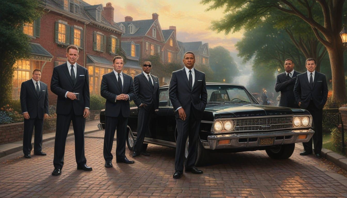 Men in Black in Thomas Kinkade Style