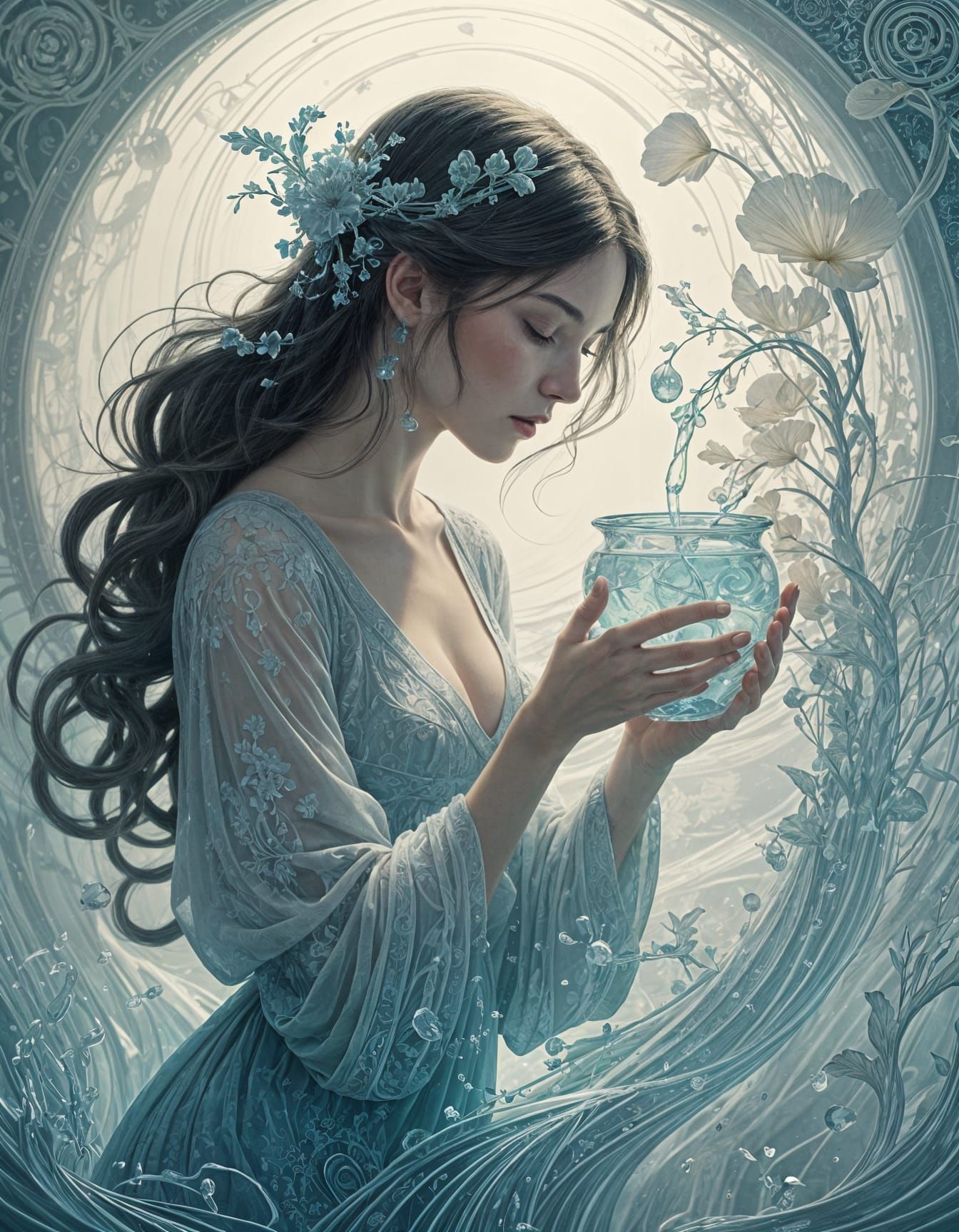 Aquarius Goddess in Dreamy Water Scene