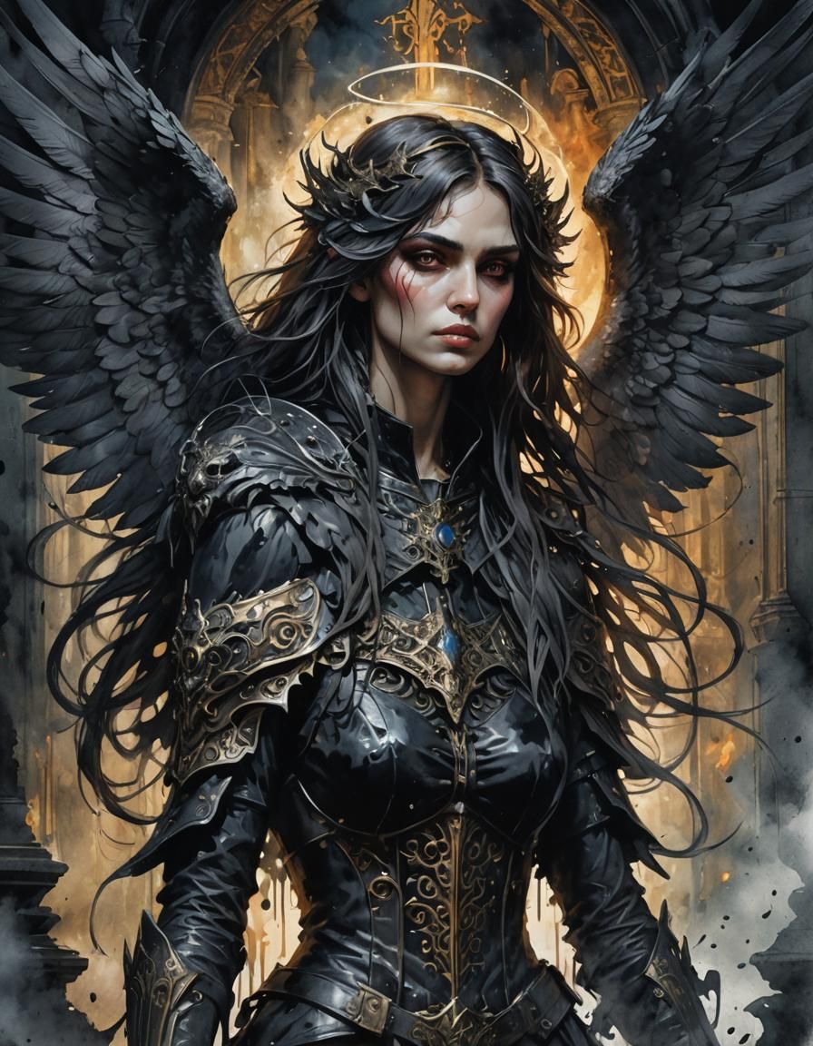 Gothic Dark Angel Portrait in Dark Fantasy Style