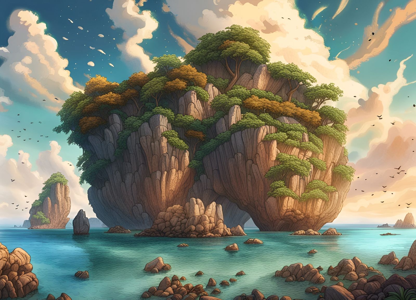 Thailand Rocky Coast Islands in Manga Art Style