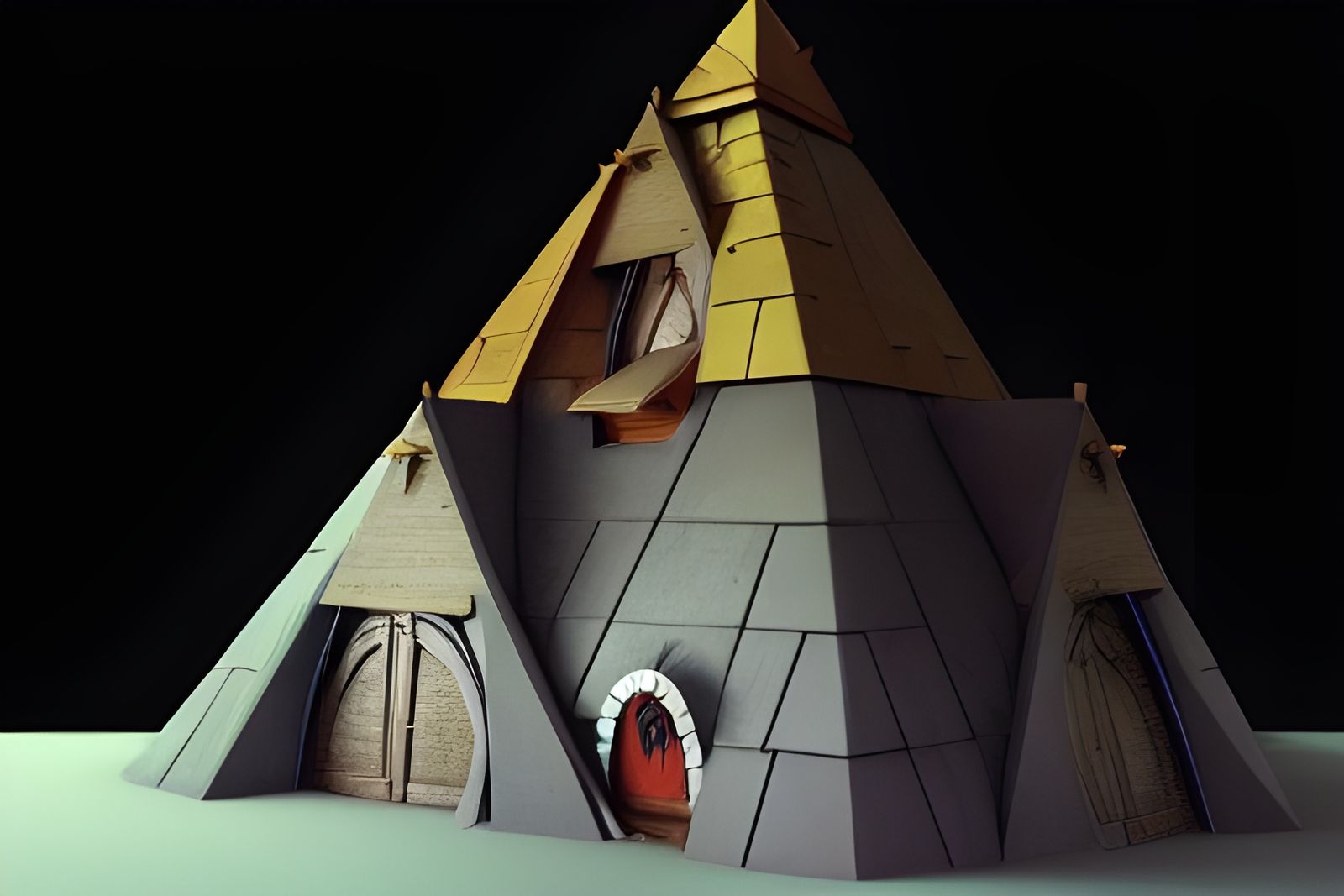 Hobbit Houses Stacked Vertically in Pyramid Structure