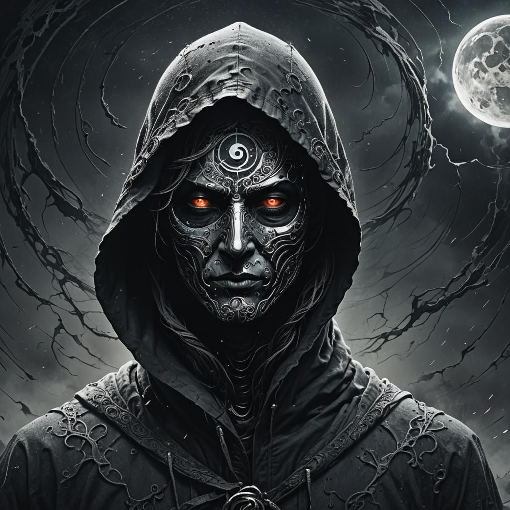 Intricate Yin Yang Figure in Dark Lunar Landscape