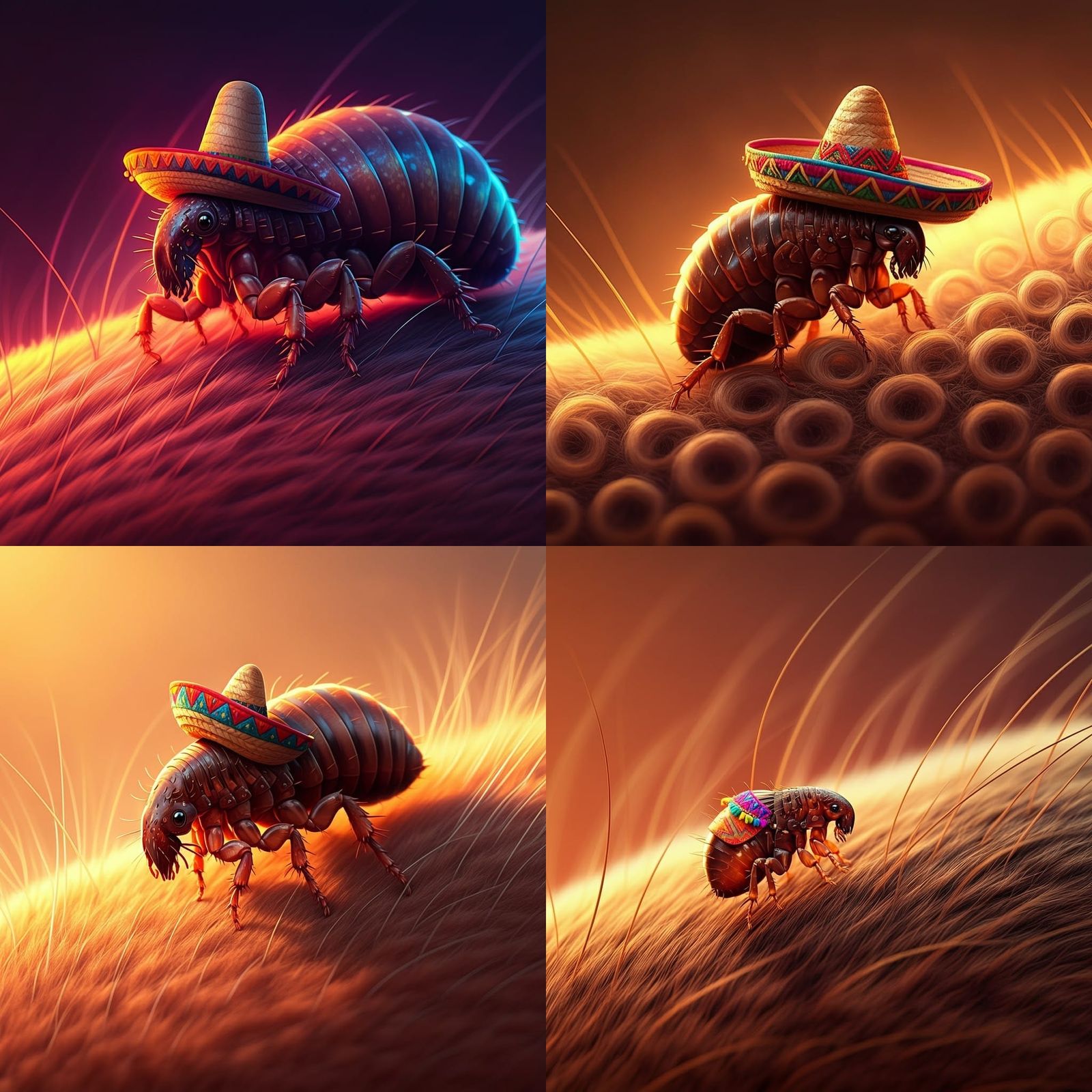 A Tiny Sombrero-Wearing Flea Navigates through Animal Hairs