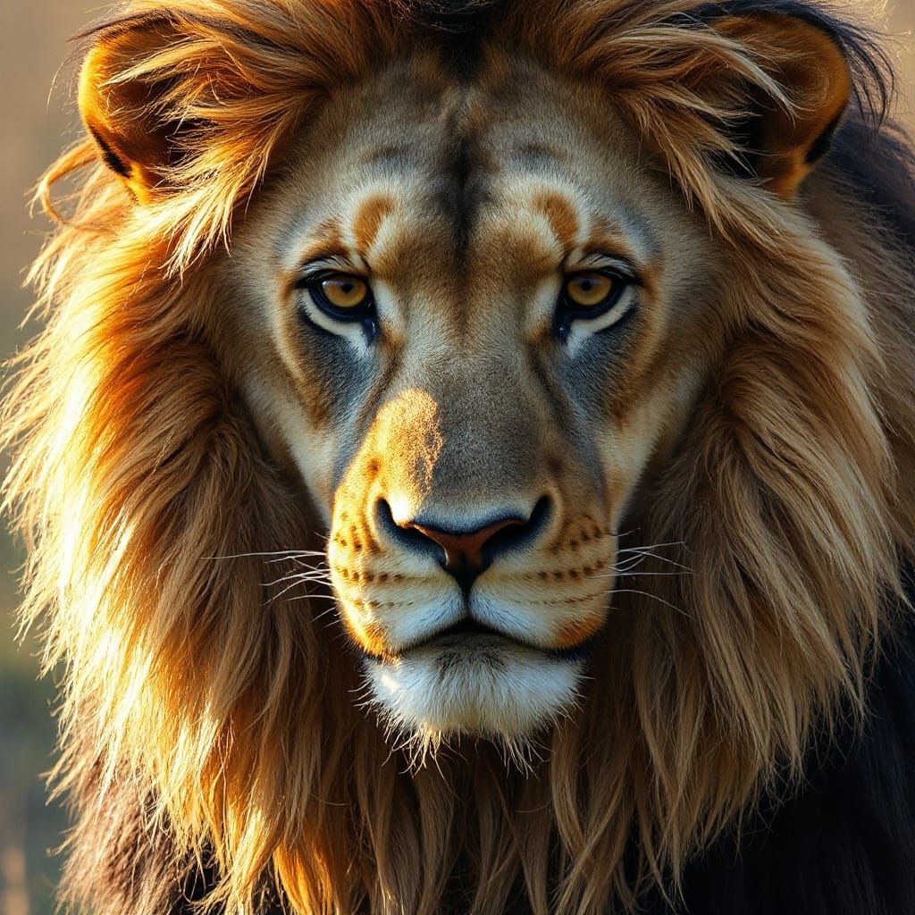 Majestic Lion with Golden Light and Detailed Mane