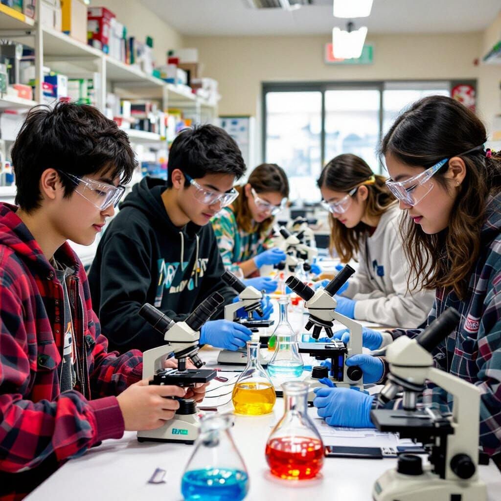 Students Conduct Lab Experiments in Vibrant Classroom