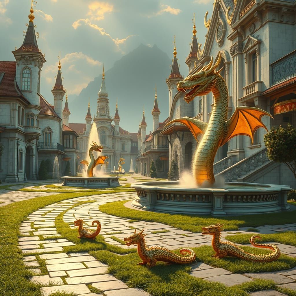 Ancient City Illuminated by Golden Light in Classical Style