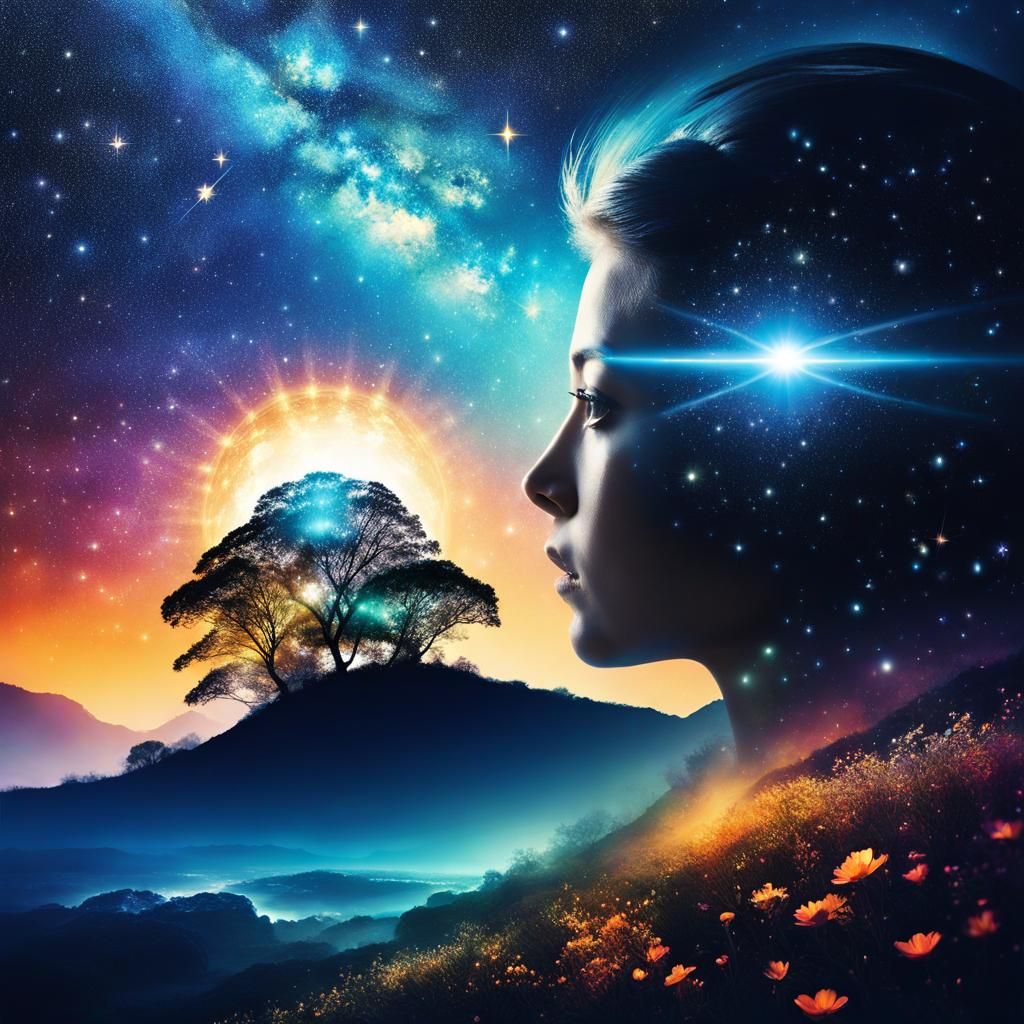 Double Exposure: Mind's Abyss Merging with Galaxy