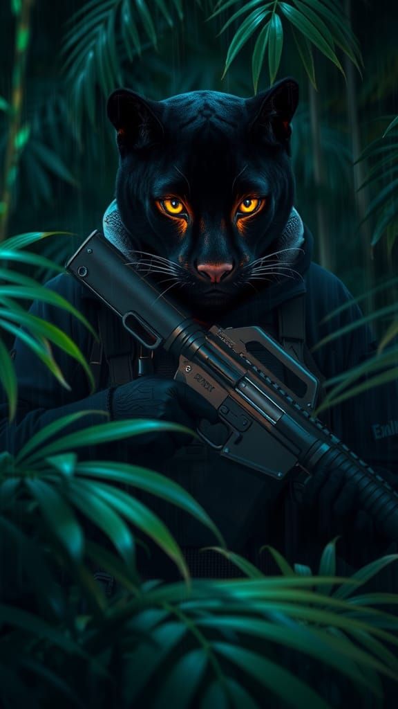Panther Soldier Ambushes Enemies in Jungle, Fantasy Concept ...