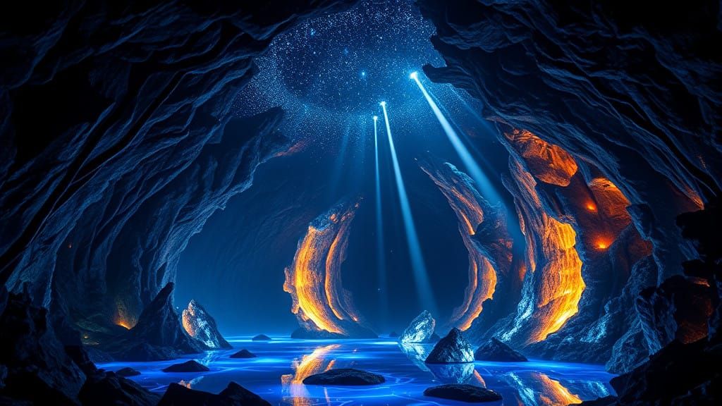 Celestial Geode Illuminated by Radiant Stellar Beams