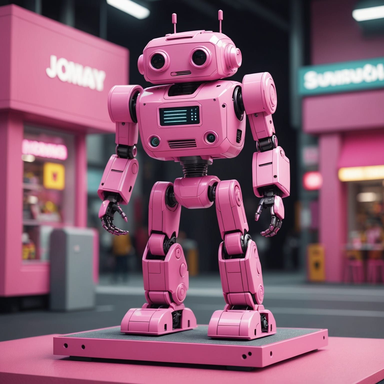 Pink Robot on Pink Platform: Detailed Character Design