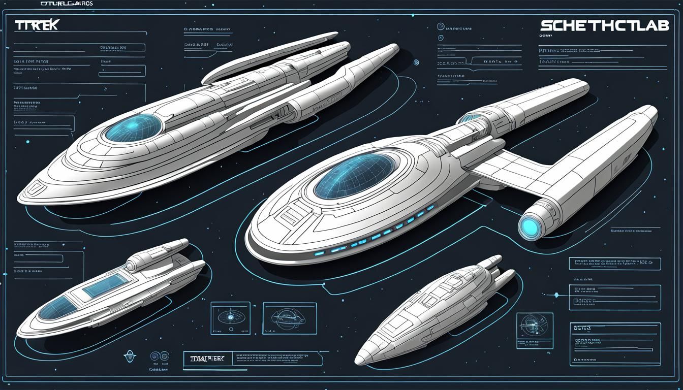 Futuristic Star Trek Spaceship Schematics: 3D Digital Illust...
