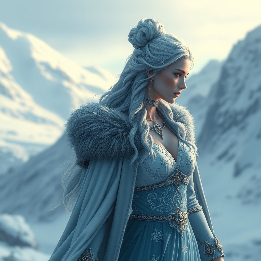 Chione, Goddess of Snow, in Frozen Landscape