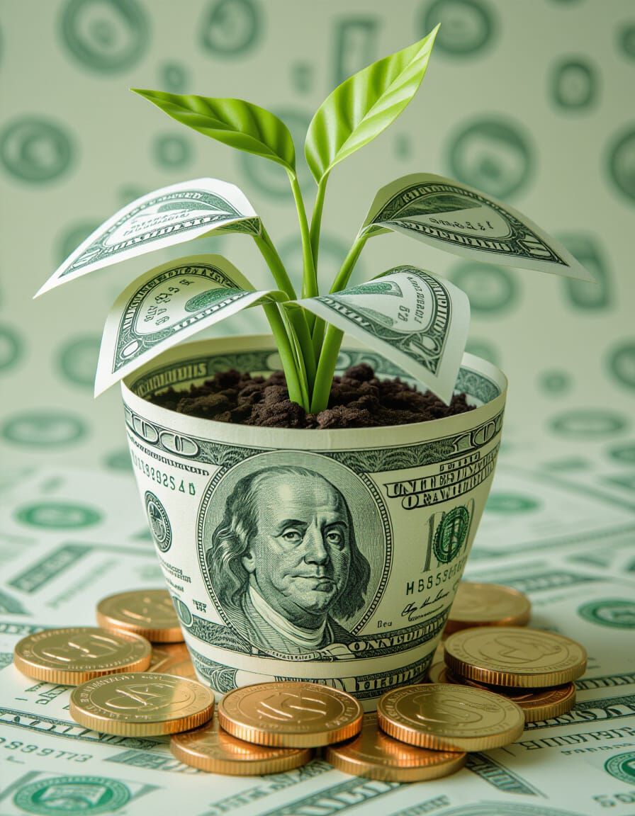 Origami Money Plant Crafted from Dollar Bills