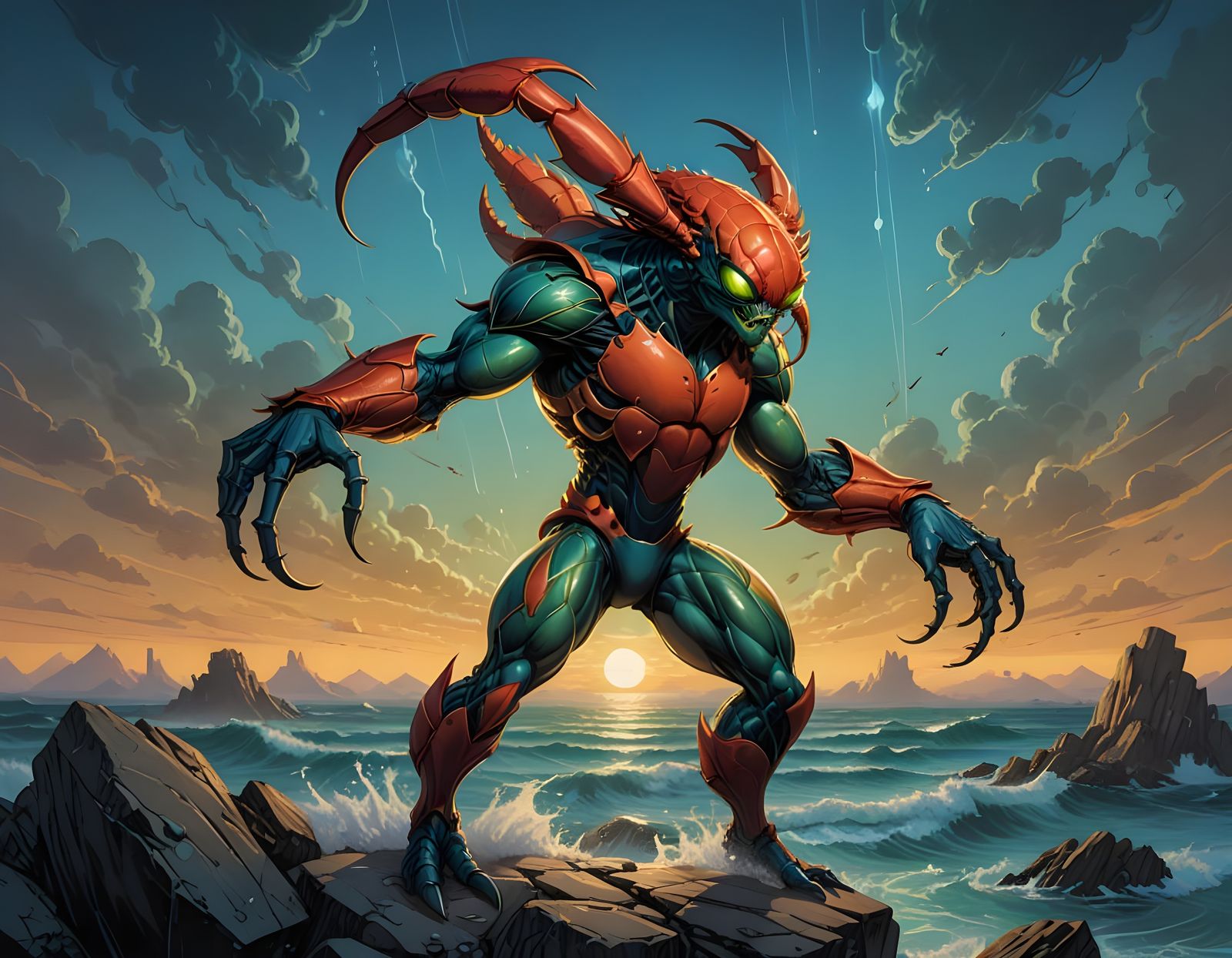 Surreal Crab Humanoid Emerges from the Depths