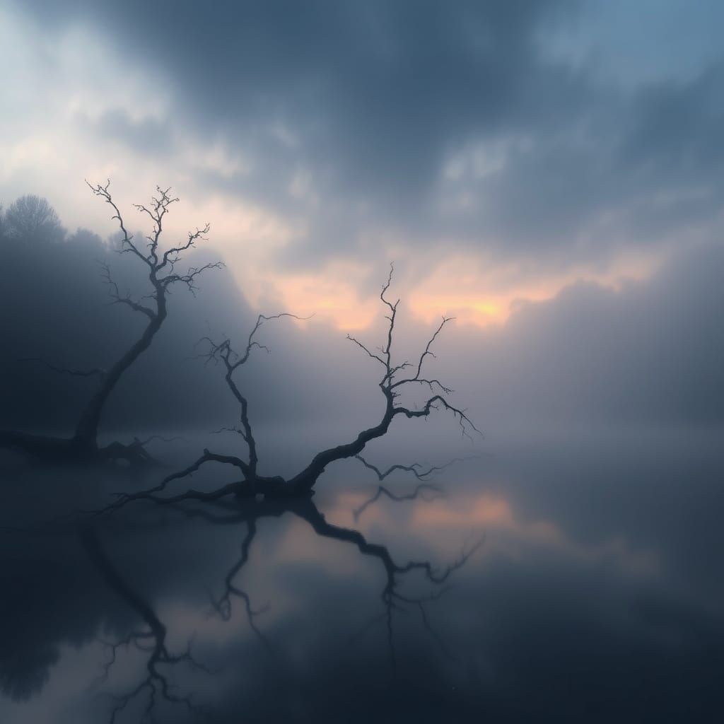 Mysterious Lake in a Dark Fairy Tale Atmosphere