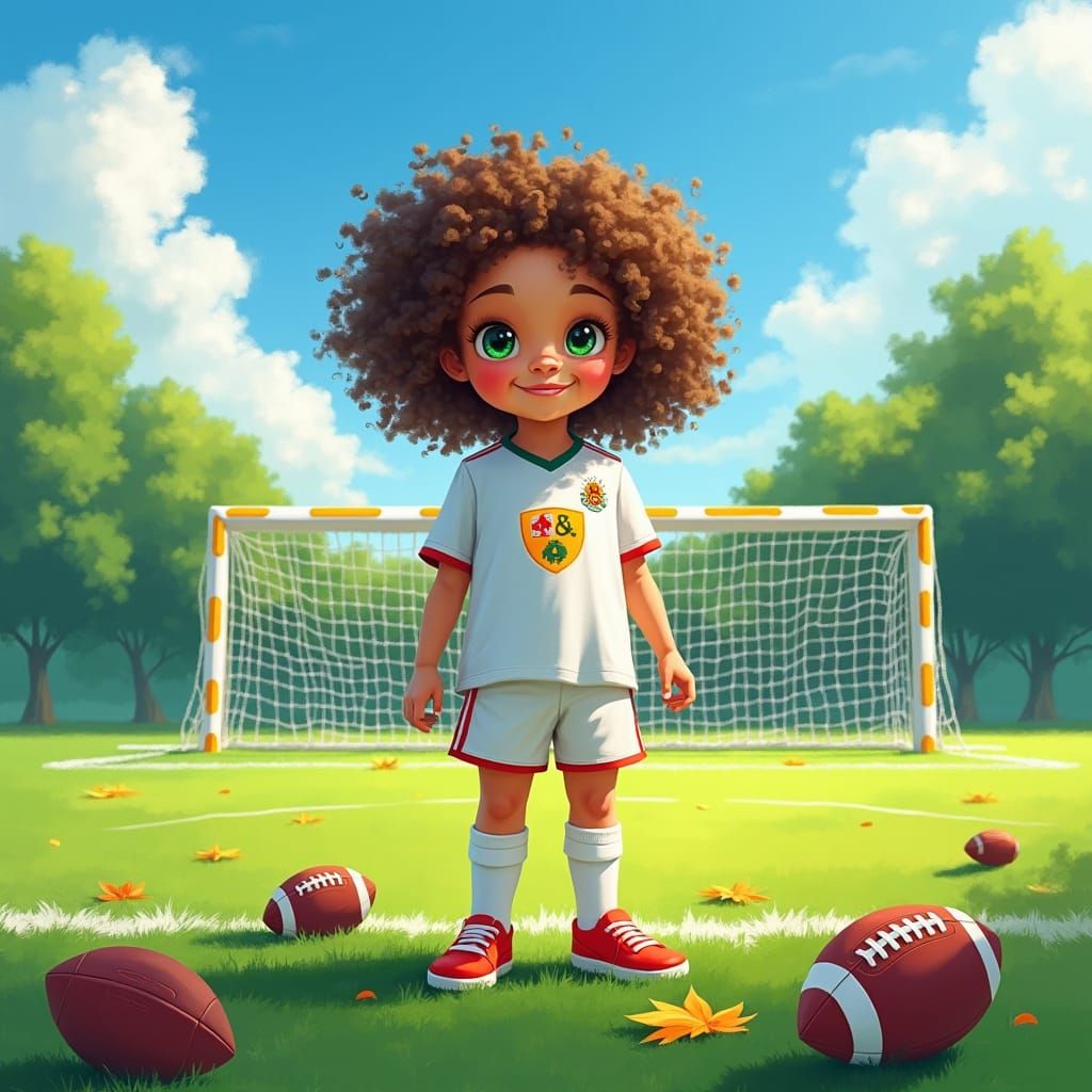 Impressionistic Girl on Football Field with Vivid Colors