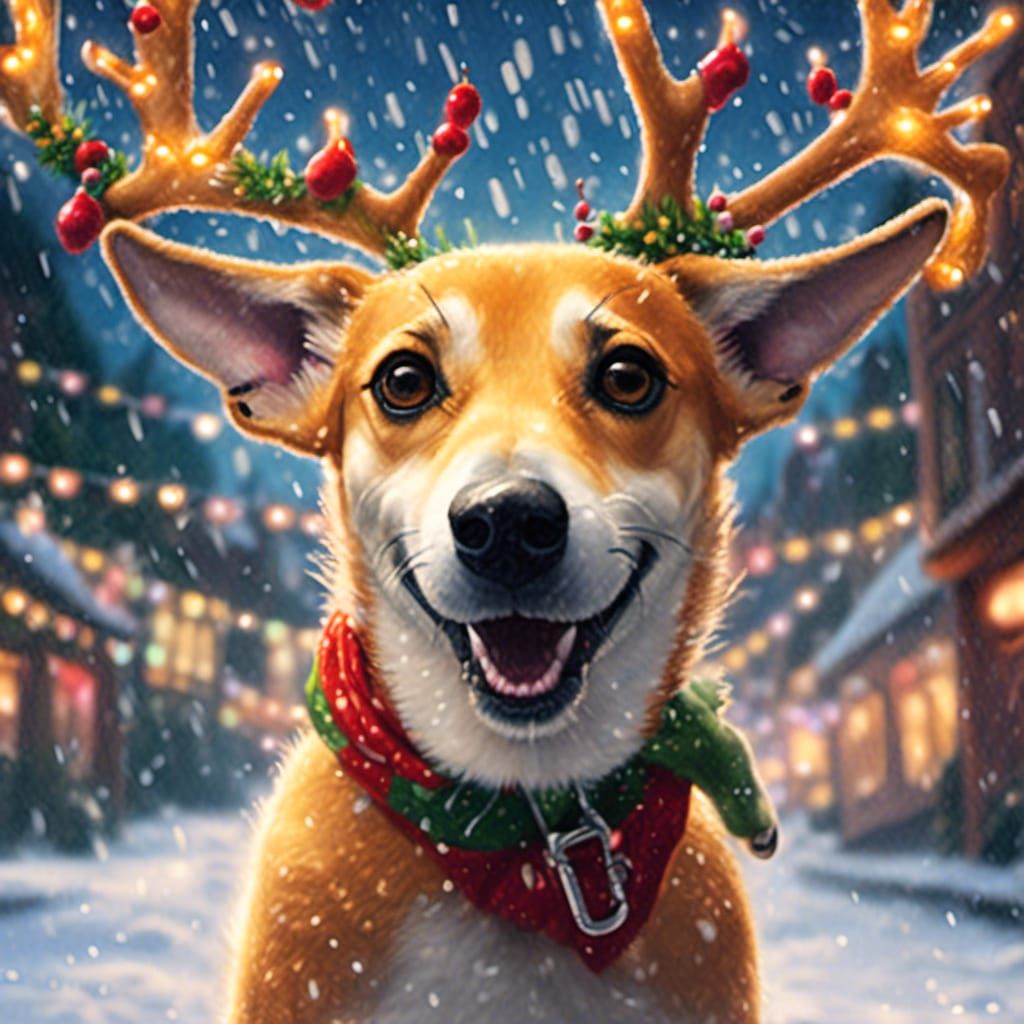Smiling Reindeer Frolicking on Christmas Eve